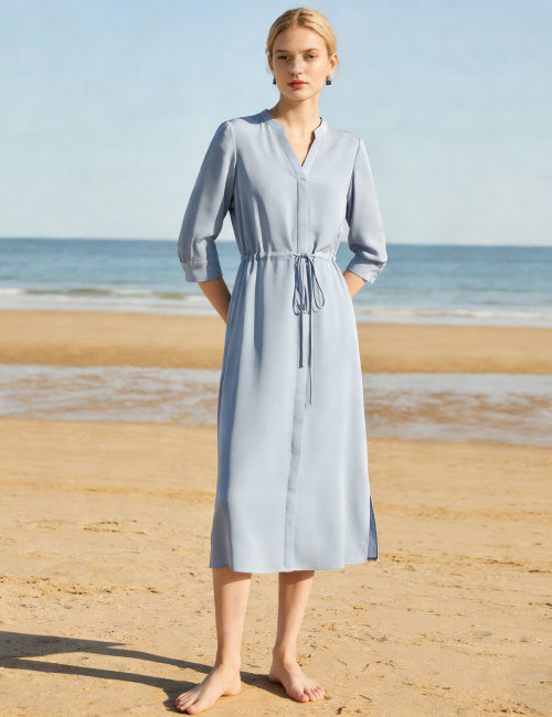 Custom Silk Drawstring Midi Shirt Dress Manufacturing | OEM & Private Label Supplier