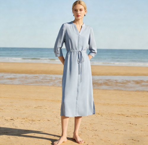 Custom Silk Drawstring Midi Shirt Dress Manufacturing | OEM & Private Label Supplier