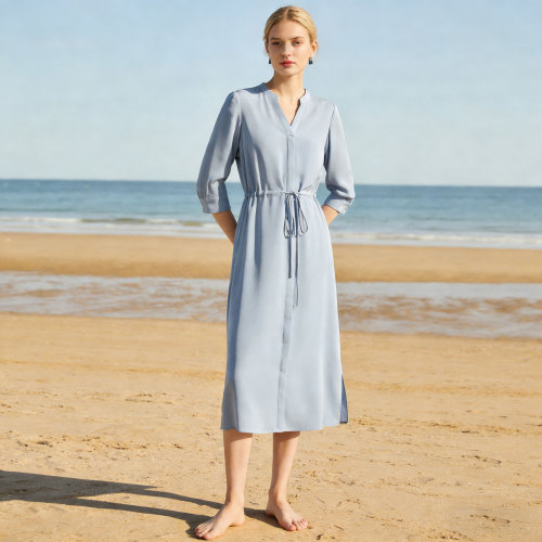 Custom Silk Drawstring Midi Shirt Dress Manufacturing | OEM & Private Label Supplier