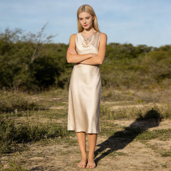 Custom Silk Asymmetrical Cowl Neck Midi Dress