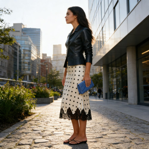 Custom Silk Polka Dot Midi Skirt Manufacturing | Lace Trim Silk Skirt OEM – Linenwind