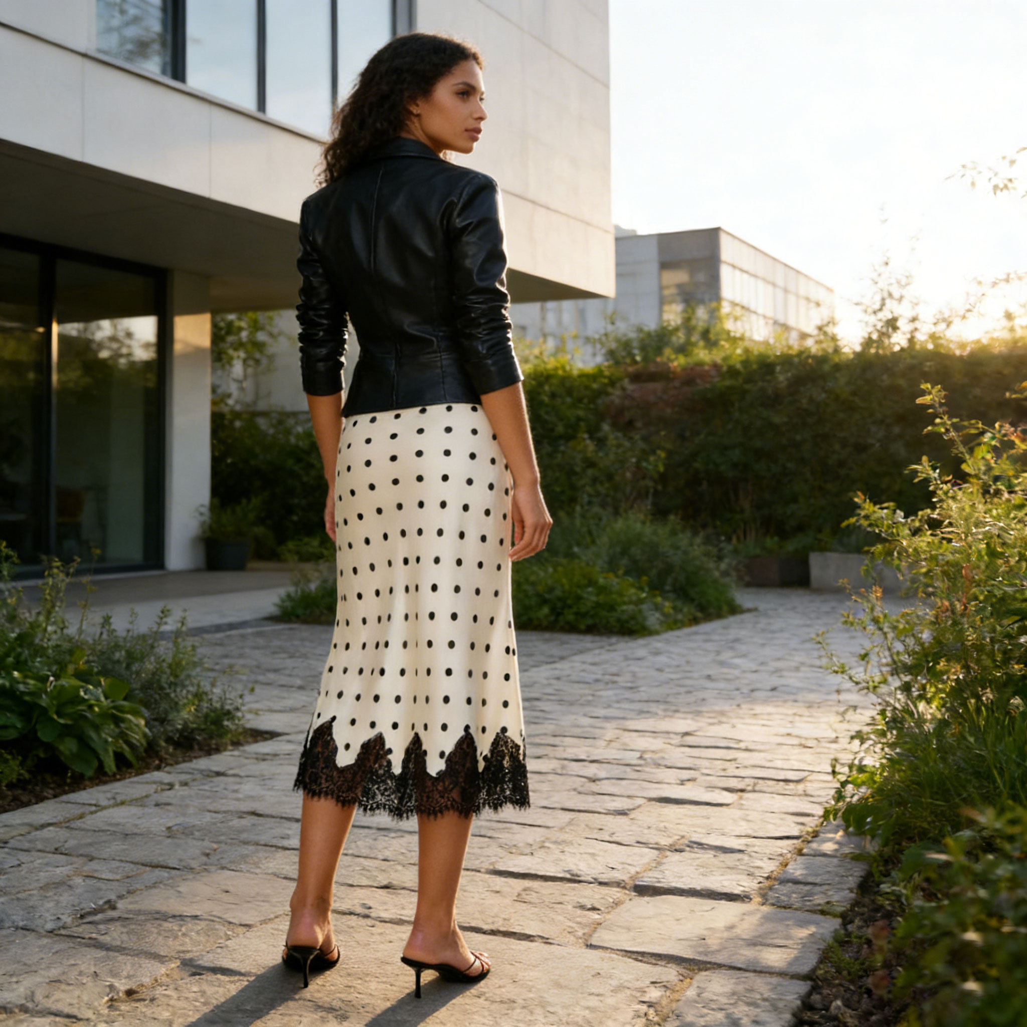 Custom Silk Polka Dot Midi Skirt Manufacturing