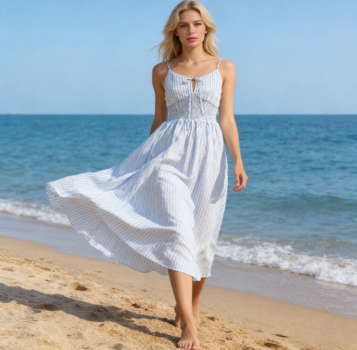 Striped Linen Maxi Dress Manufacturer | Custom Linen Summer Dresses – Linenwind