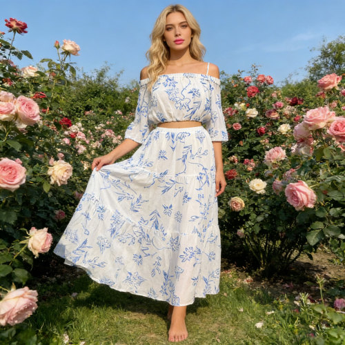 Blue Floral Linen Maxi Dress Manufacturer | Custom Linen Summer Dresses – Linenwind