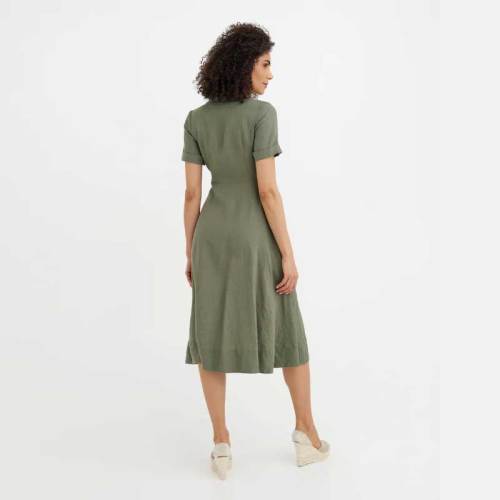 Custom Linen Wrap Dress Manufacturer | Sage Green Midi Dress for Women | Sustainable Linen Clothing Supplier