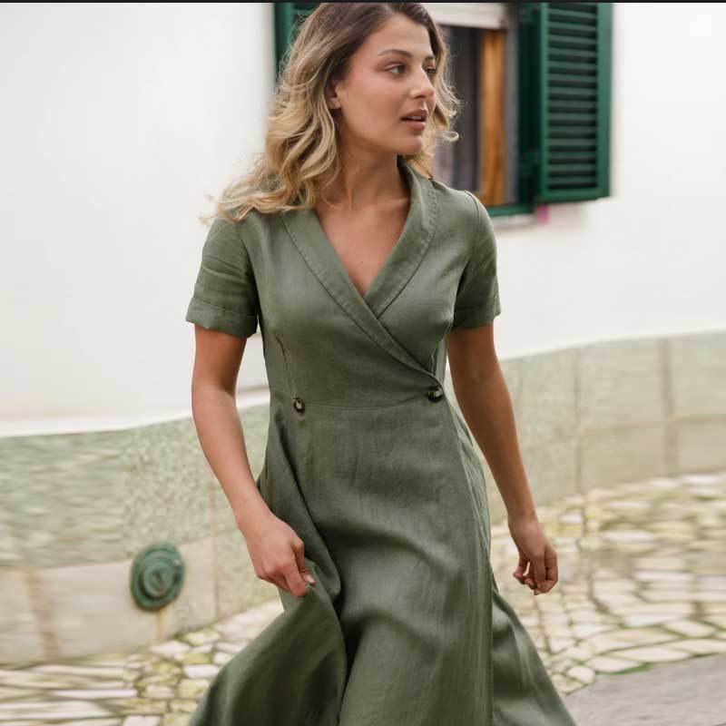 Custom Linen Wrap Dress Manufacturer