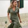 Custom Linen Wrap Dress Manufacturer | Sage Green Midi Dress for Women | Sustainable Linen Clothing Supplier