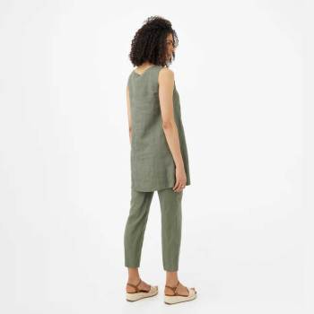 Sage Green Linen Wrap Dress for Women | Custom Sustainable Midi Dress with Pockets | OEM Linen Clothing Manufacturer