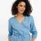 Custom Sustainable Wrap Linen Blouse | Women's V-Neck Three-Quarter Sleeve Self-Tie Top | OEM Linen Clothing Manufacturer