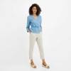 Custom Sustainable Wrap Linen Blouse | Women's V-Neck Three-Quarter Sleeve Self-Tie Top | OEM Linen Clothing Manufacturer
