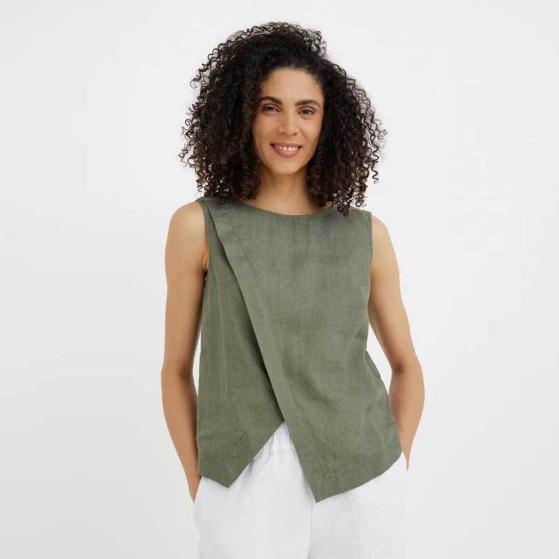 Custom Linen Sleeveless Wrap Top | Sustainable Sleeveless Linen Blouse for Women