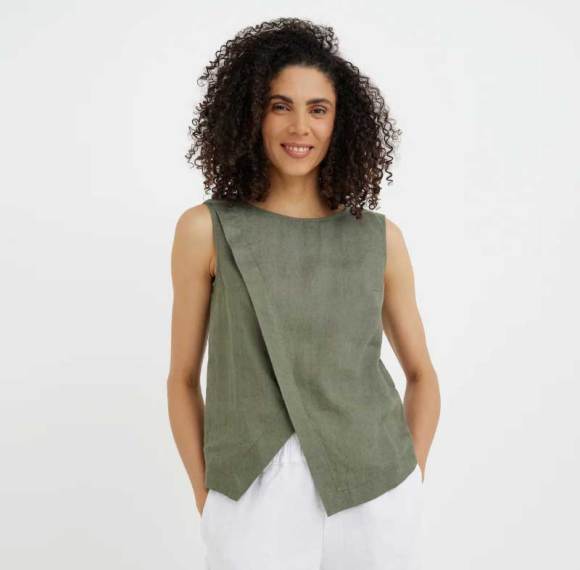 Custom Linen Sleeveless Wrap Top | Sustainable Sleeveless Linen Blouse for Women | OEM Flax Linen Vest Manufacturer