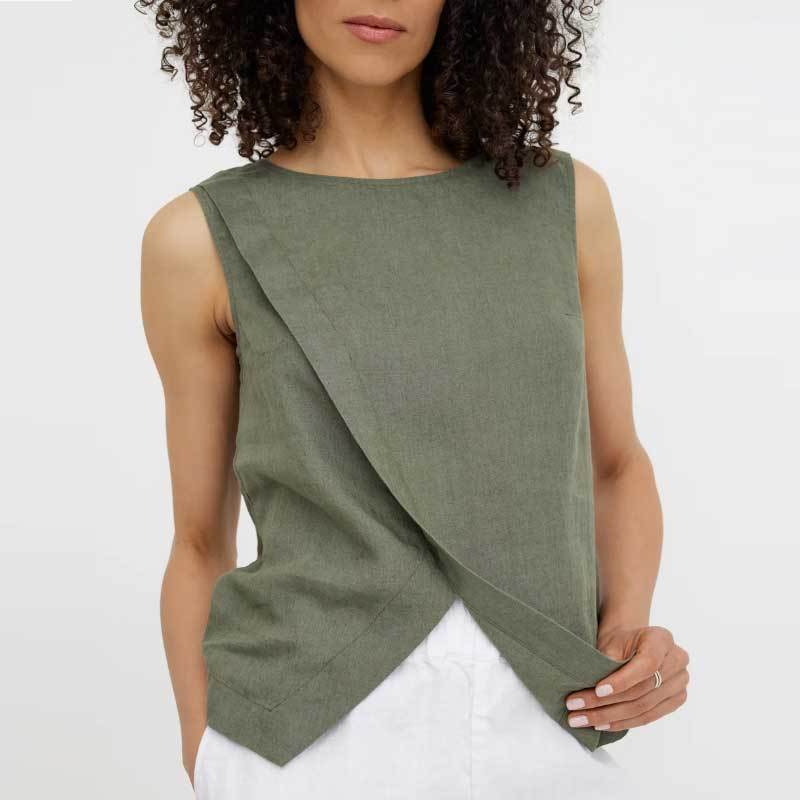 Custom Linen Sleeveless Wrap Top | Sustainable Sleeveless Linen Blouse for Women