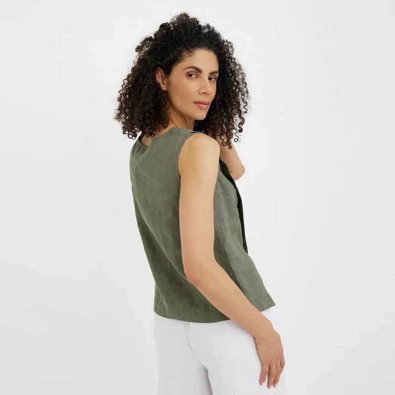 Custom Linen Sleeveless Wrap Top | Sustainable Sleeveless Linen Blouse for Women