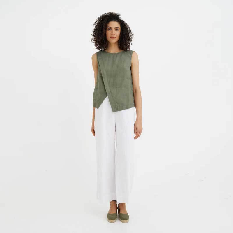 Custom Linen Sleeveless Wrap Top | Sustainable Sleeveless Linen Blouse for Women