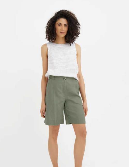 Custom Premium Linen Shorts for Women | Sustainable High-Waisted Knee-Length Shorts | OEM Flax Linen Bermuda Shorts Manufacturer