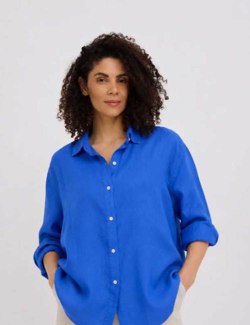 Oversized V-Neck Wrap Linen Shirt | Custom Sustainable Single-Breasted Button-Down for Women | European & American Boutique Manufacturing