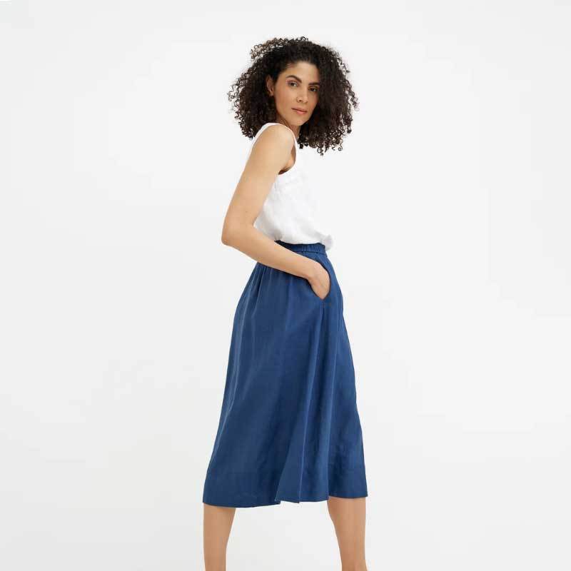 Custom Women's Linen Midi Skirt | Sustainable High-Waisted A-Line Linen Skirt Manufacturer OEM/ODM for Boutique