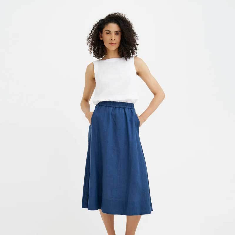 Custom Women's Linen Midi Skirt | Sustainable High-Waisted A-Line Linen Skirt Manufacturer OEM/ODM for Boutique