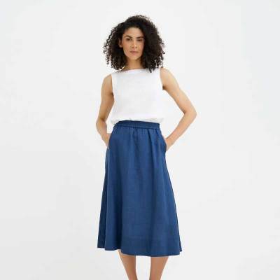 Custom Women’s Linen Midi Skirt | Sustainable High-Waisted A-Line Linen Skirt Manufacturer OEM/ODM for Boutique