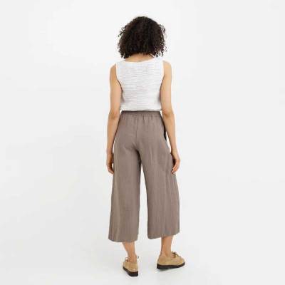Custom Women's Linen Culotte Trousers | Sustainable Wide-Leg Elastic Waist Linen Pants OEM/ODM for Boutique