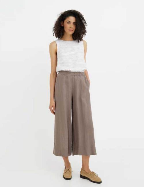 Custom Women's Linen Culotte Trousers | Sustainable Wide-Leg Elastic Waist Linen Pants OEM/ODM for Boutique