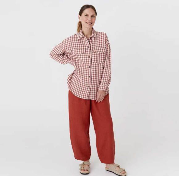 Custom Women's Linen Gingham Shirt | Sustainable Oversized Button-Front Linen Shirt Manufacturer OEM/ODM for Boutique