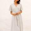 Custom Women's Linen Wrap Dress | Sustainable V-Neck Midi Dress Manufacturer OEM/ODM for Boutiques