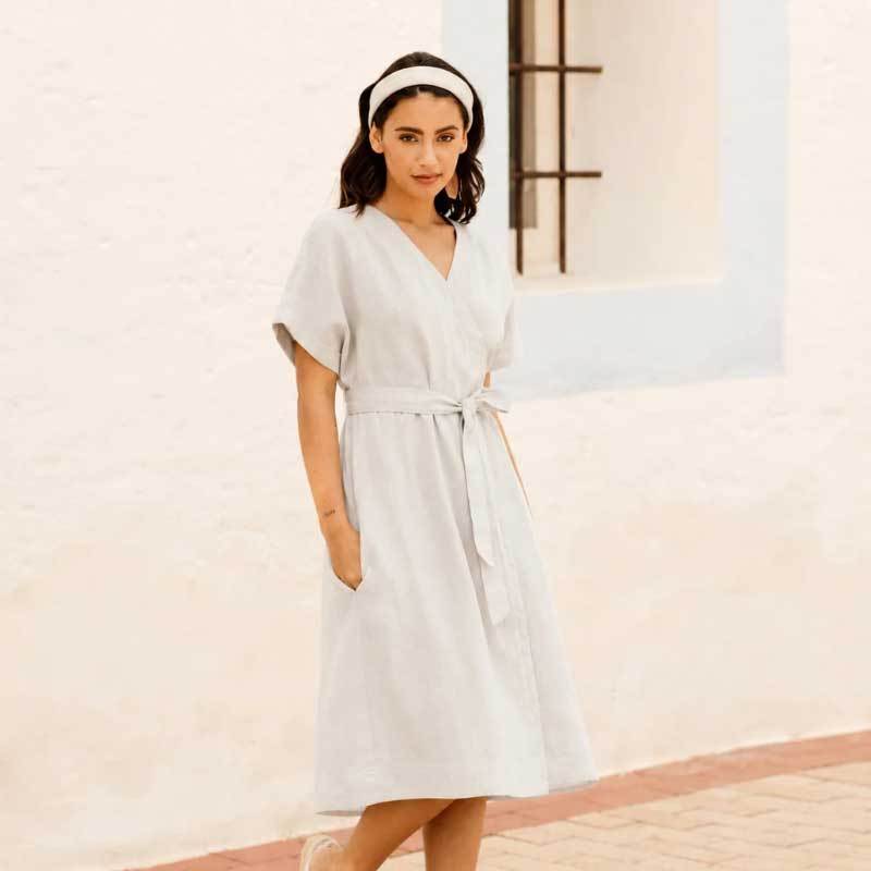 Custom Women's Linen Wrap Dress