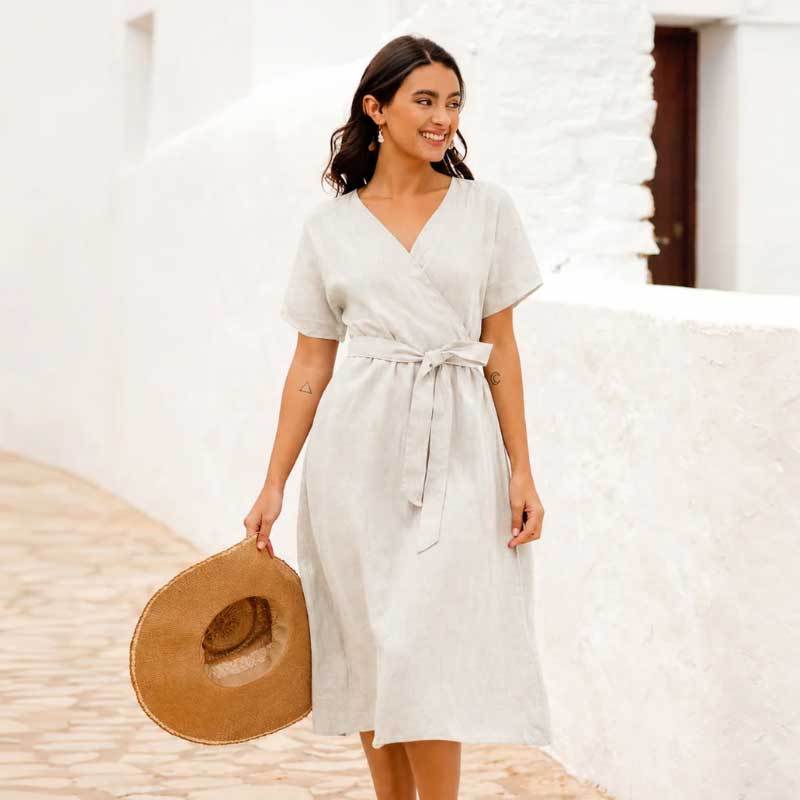 Custom Women's Linen Wrap Dress