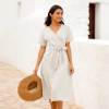 Custom Women's Linen Wrap Dress | Sustainable V-Neck Midi Dress Manufacturer OEM/ODM for Boutiques