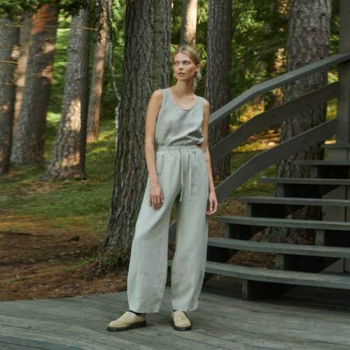 Custom Women's Linen Wide-Leg Pants | Sustainable Drawstring Linen Trousers OEM/ODM Manufacturer for Boutiques