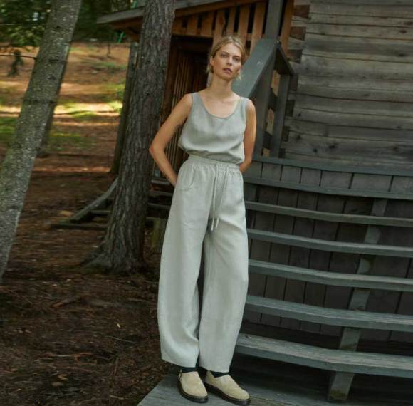Custom Women's Linen Wide-Leg Pants | Sustainable Drawstring Linen Trousers OEM/ODM Manufacturer for Boutiques