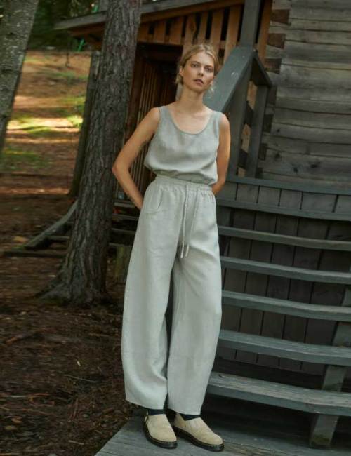 Custom Women's Linen Wide-Leg Pants | Sustainable Drawstring Linen Trousers OEM/ODM Manufacturer for Boutiques