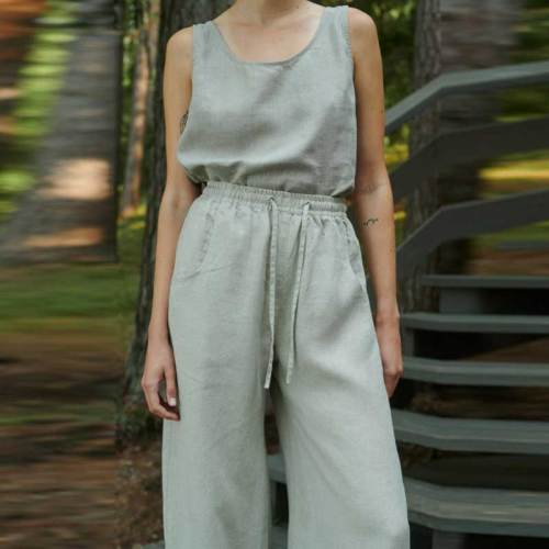 Custom Women's Linen Wide-Leg Pants | Sustainable Drawstring Linen Trousers OEM/ODM Manufacturer for Boutiques