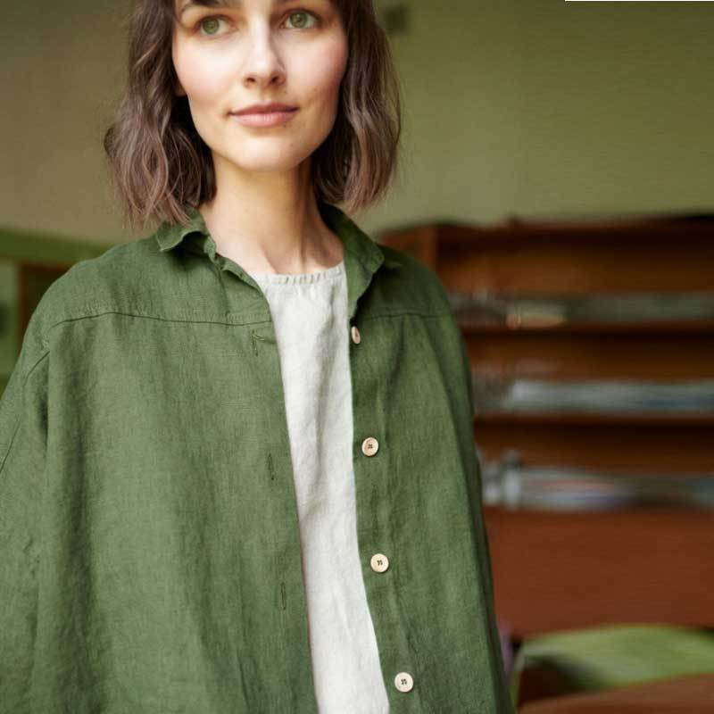 Custom Women's Olive Green Linen Shirt