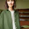 Custom Women's Olive Green Linen Shirt | Sustainable Oversized Linen Top Manufacturer OEM/ODM for Boutiques