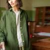 Custom Women's Olive Green Linen Shirt | Sustainable Oversized Linen Top Manufacturer OEM/ODM for Boutiques