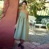 Custom Women's Green Gingham Linen Sundress | Sustainable Drop Waist Linen Dress OEM/ODM Manufacturer for Boutiques