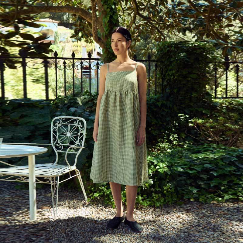 Custom Women's Green Gingham Linen Sundress