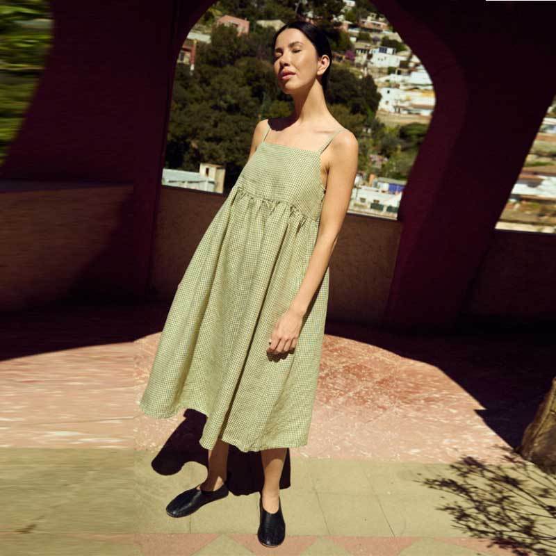 Custom Women's Green Gingham Linen Sundress