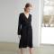 Custom Women's Black Linen Wrap Dress | Sustainable Long Sleeve Midi Dress OEM/ODM Manufacturer for Boutiques