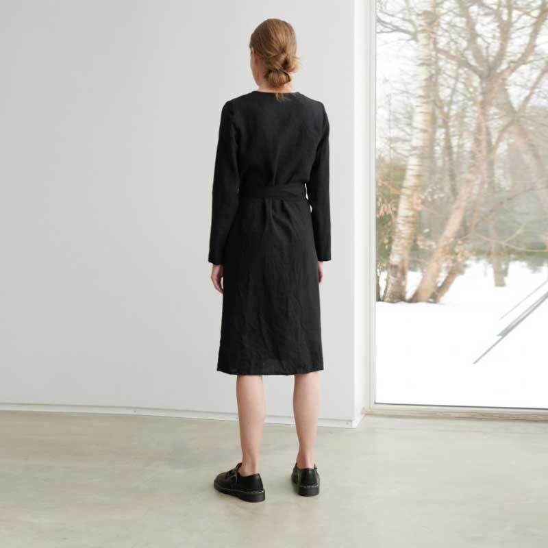 Custom Women's Black Linen Wrap Dress