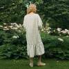 Custom Women's Sage Green Gingham Linen Dress | Sustainable Puff Sleeve Midi Dress OEM/ODM Manufacturer