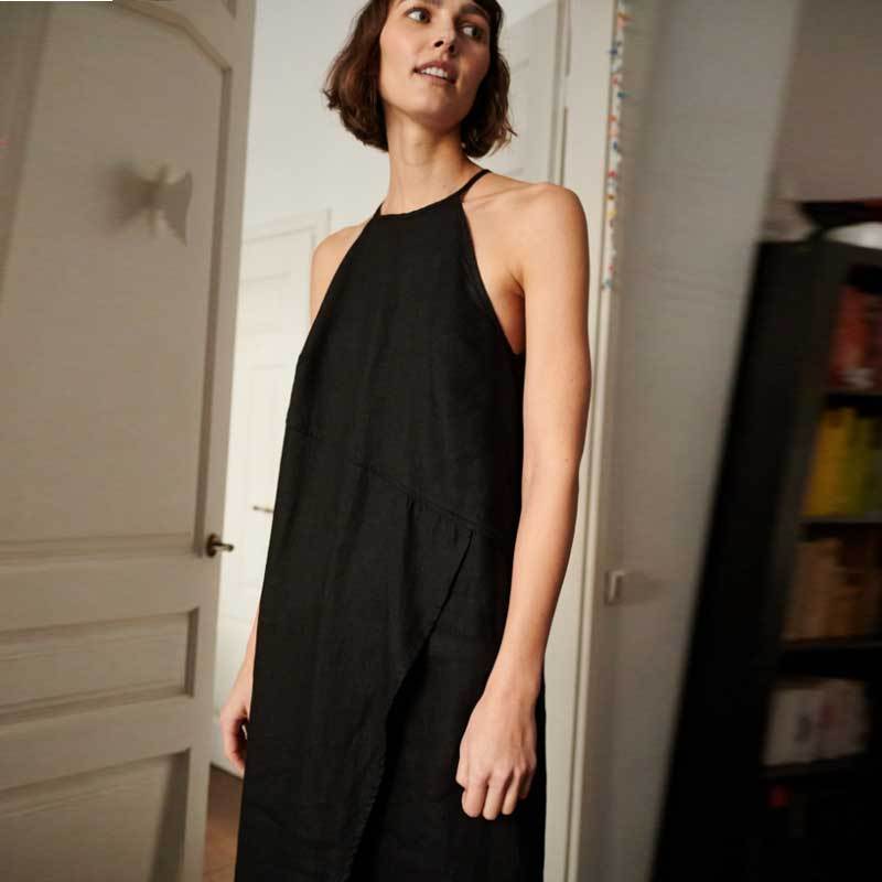 Custom Women's Black Linen Halter Maxi Dress