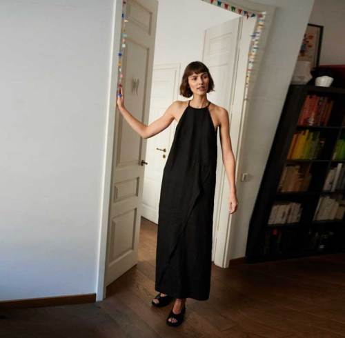Custom Women's Black Linen Halter Maxi Dress | Sustainable Sleeveless Linen Dress OEM/ODM Manufacturer for Boutiques
