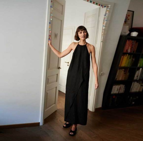 Custom Women's Black Linen Halter Maxi Dress | Sustainable Sleeveless Linen Dress OEM/ODM Manufacturer for Boutiques