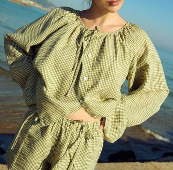 Custom Women's Olive Green Gingham Linen Shorts | Sustainable Tie-Waist Linen Shorts OEM/ODM Manufacturer for Boutiques