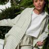 Custom Women's Sage Green Stripe Linen Shorts | Sustainable Elastic Waist Linen Shorts OEM/ODM Manufacturer for Boutiques
