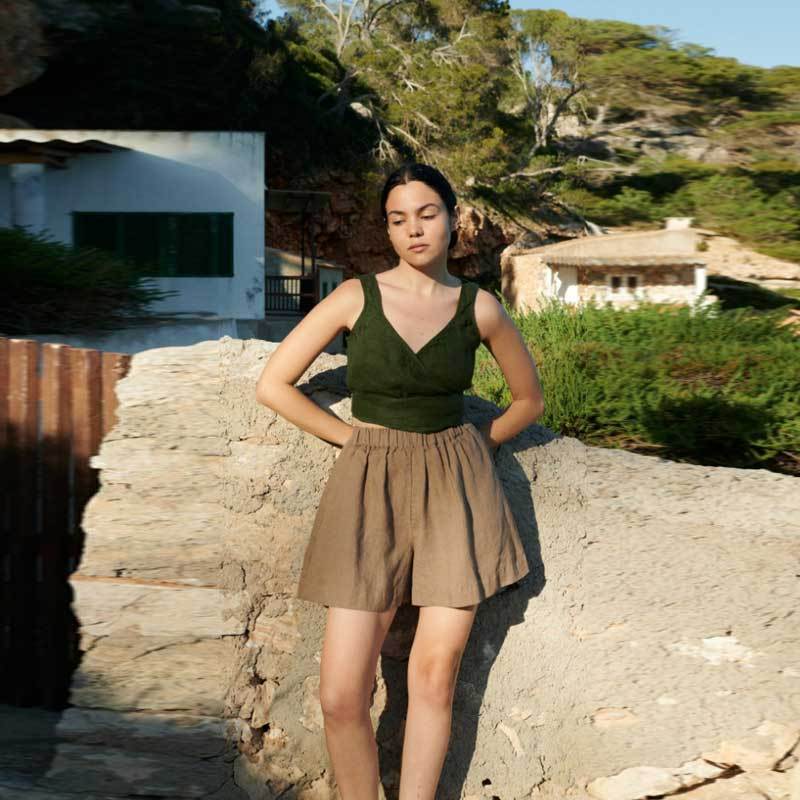 Custom Women's Khaki Linen Shorts